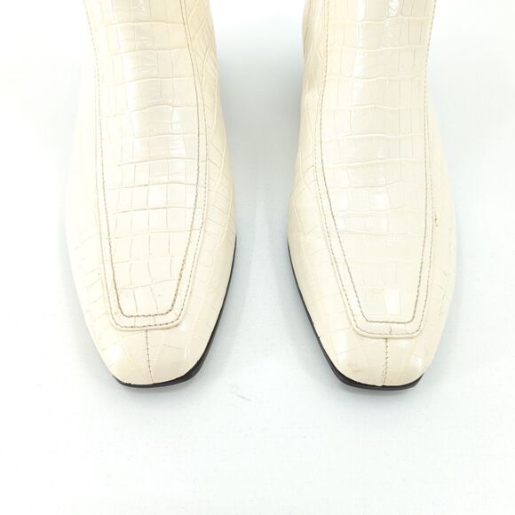 Aeyde Women 36 6 Amelia Boots Ecru Cream White Croc Embossed Leather Square Toe - Picture 6 of 10